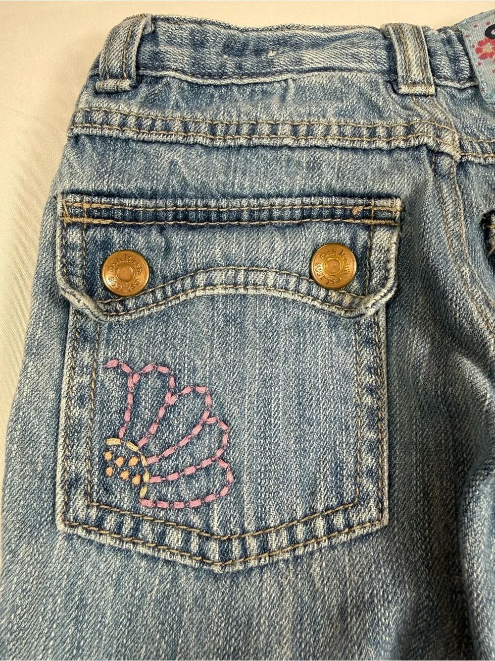 OSHKOSH Girls Bootcut Jeans 4R Y2K‎ Butterfly Embroidered Denim Boho Cottagecore